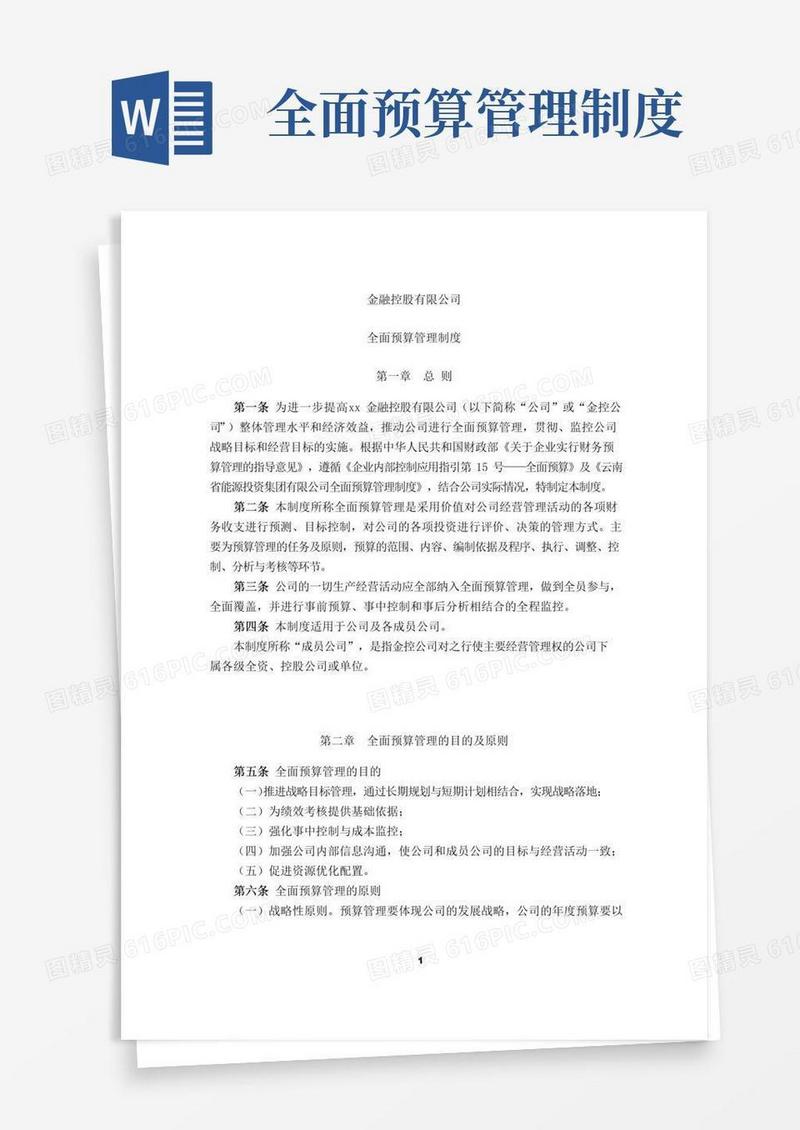 金融控股公司全面预算管理制度模版