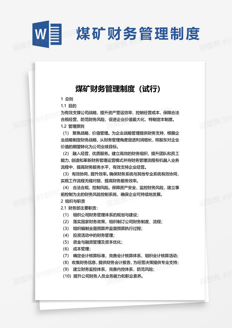 煤矿财务管理制度（试行）word模板