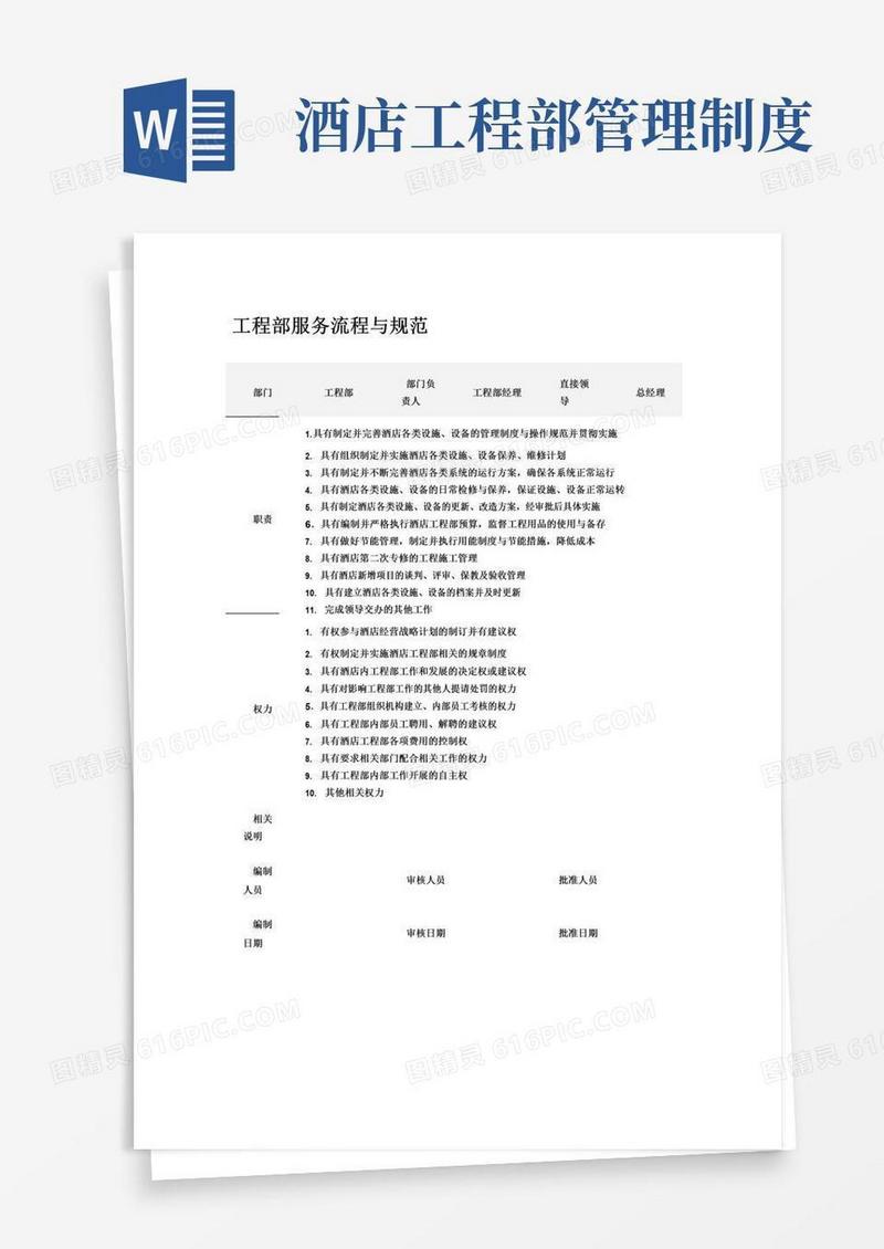 大气版酒店工程部服务流程与规范