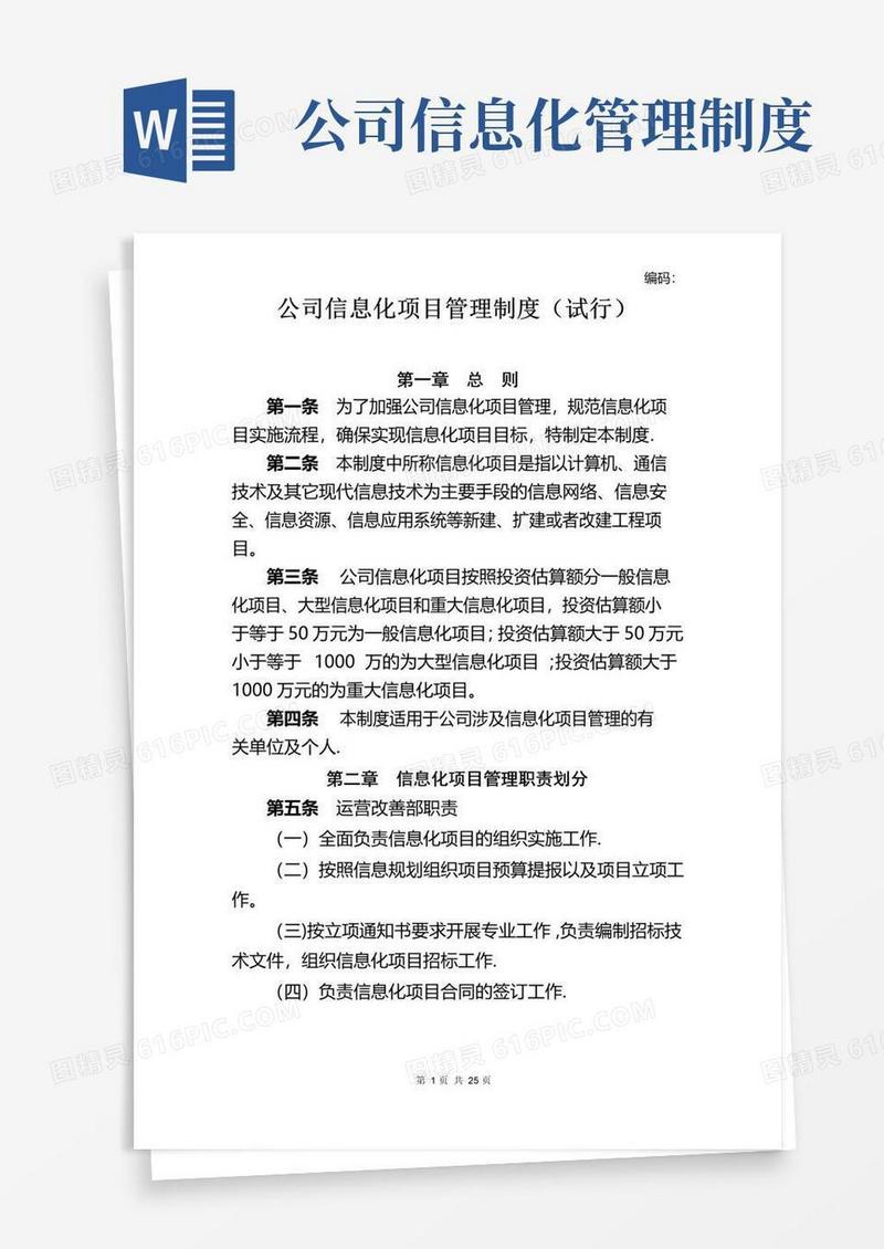 大气版公司信息化项目管理制度MicrosoftOfficeWord文档