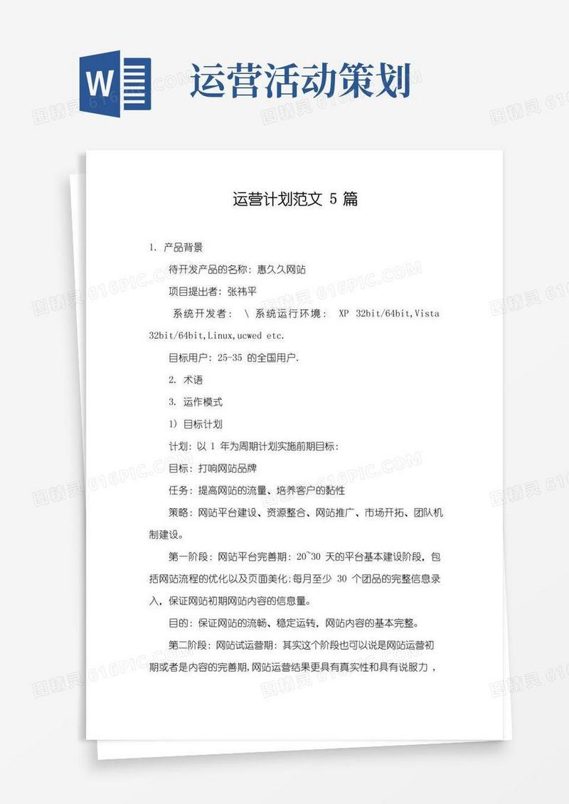 大气版运营计划范文5篇