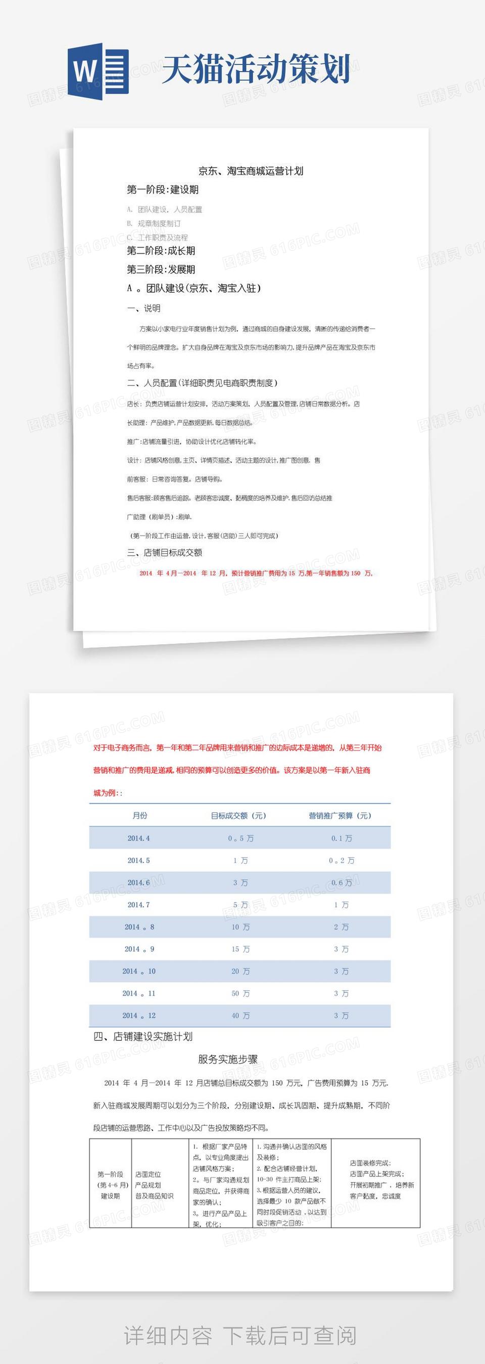 简易版京东天猫运营计划方案