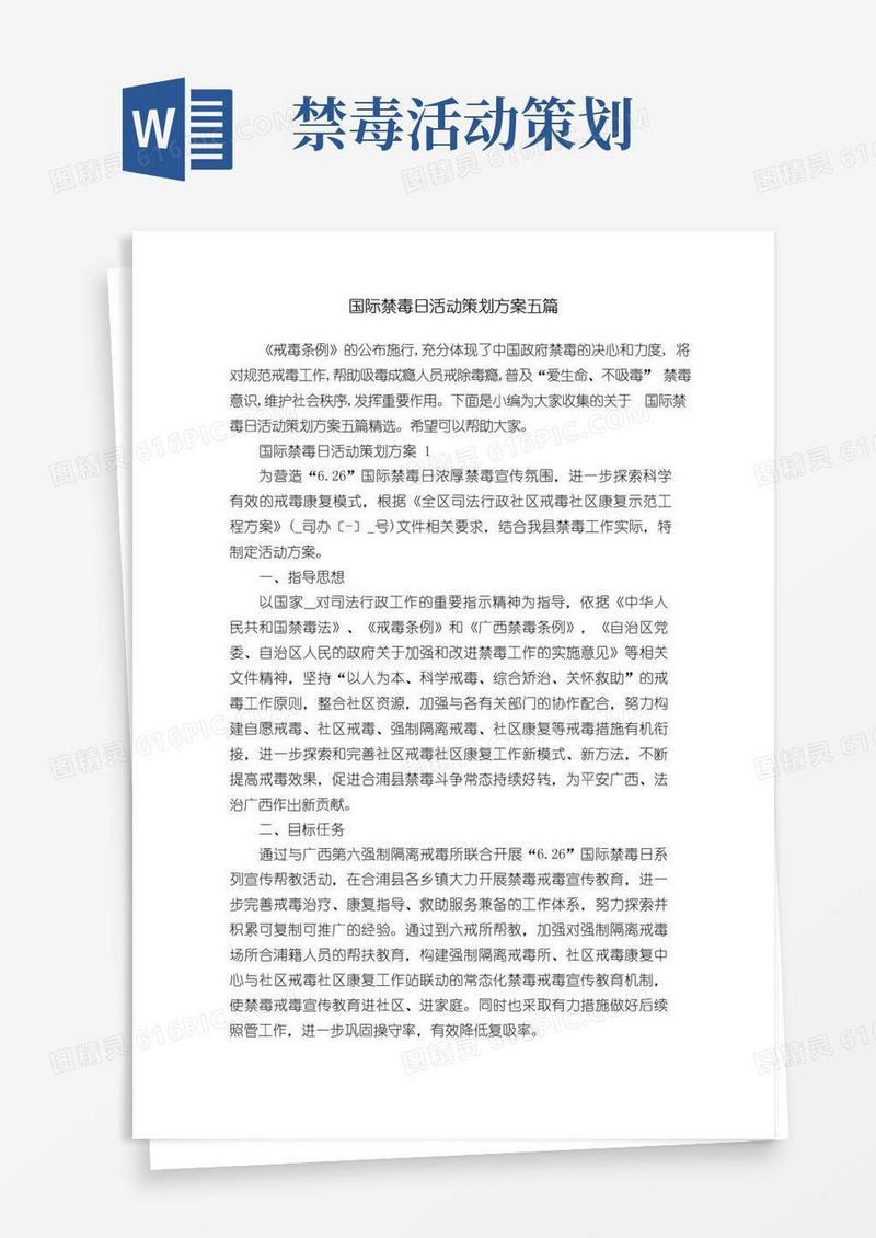 实用的国际禁毒日活动策划方案五篇