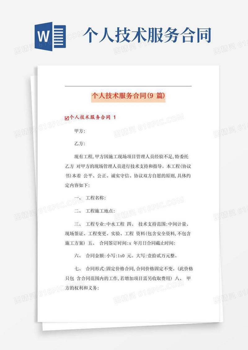 好用的个人技术服务合同(9篇)