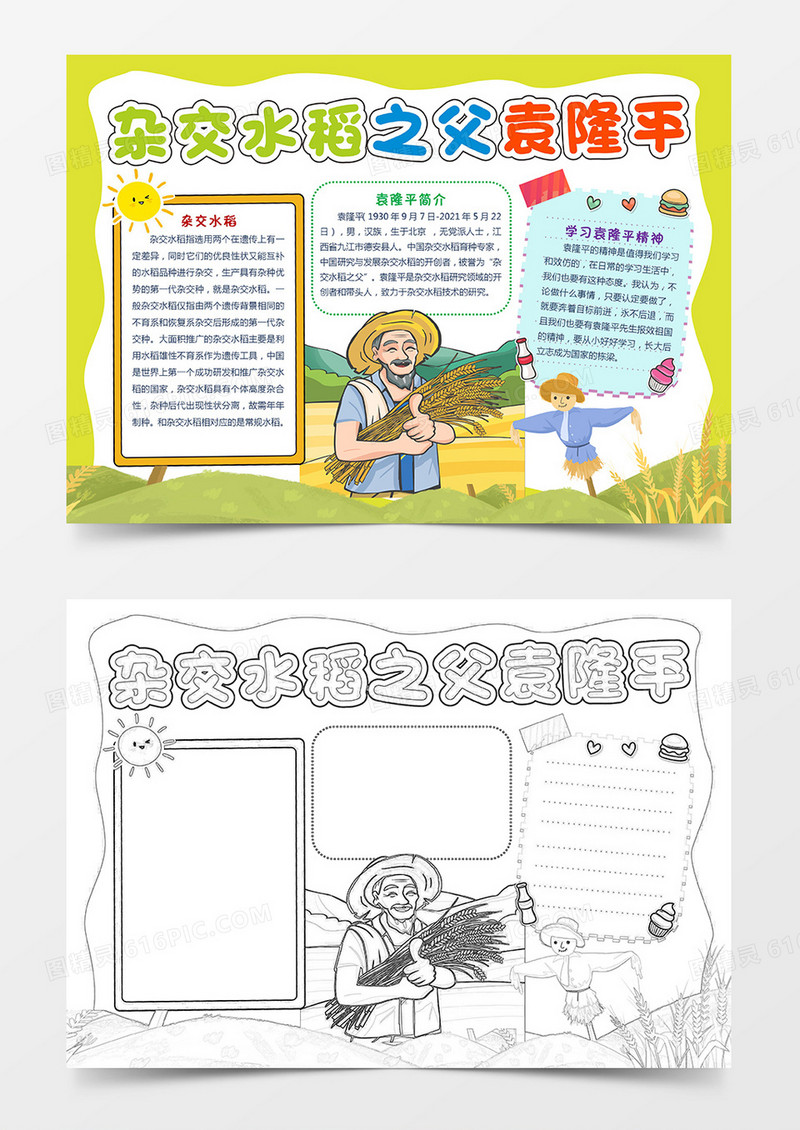 卡通杂交水稻之父袁隆平人物介绍电子手抄报 购物车 分享 加入收藏
