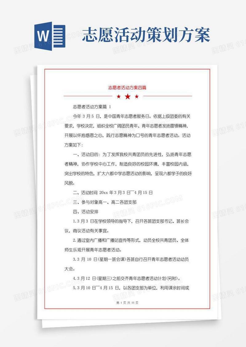 大气版志愿者活动方案四篇
