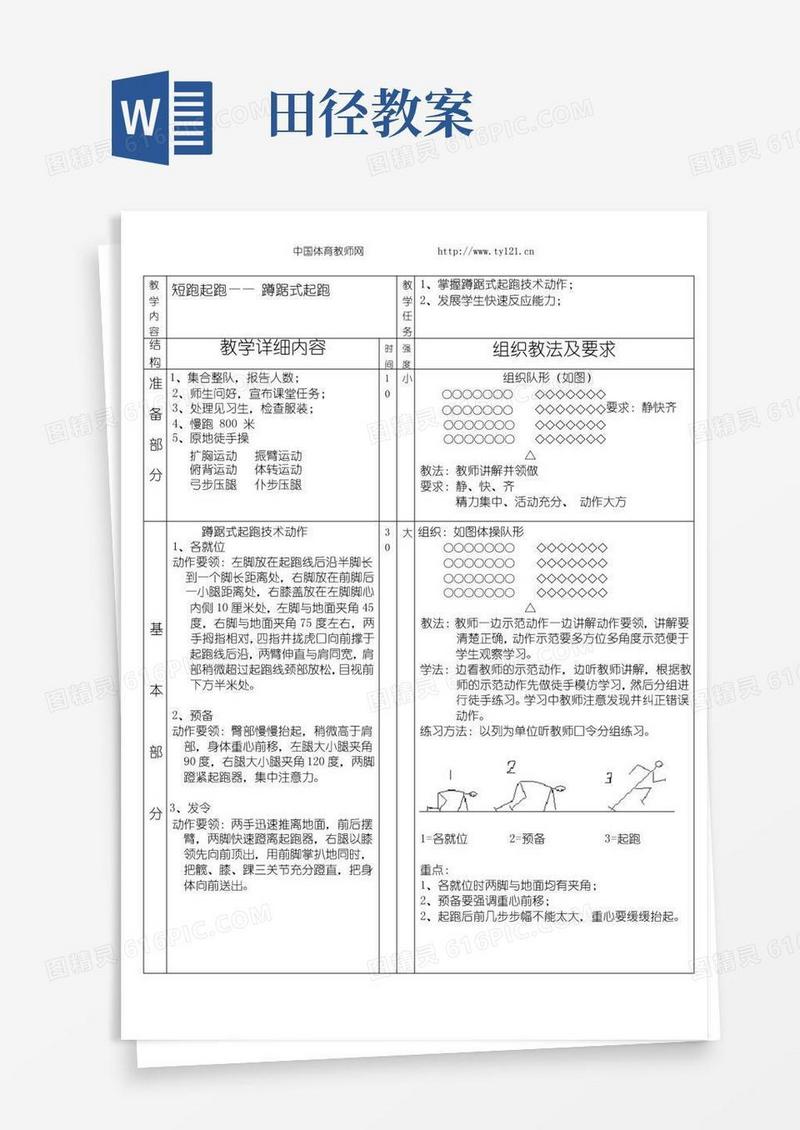 简洁的中学体育课田径教案