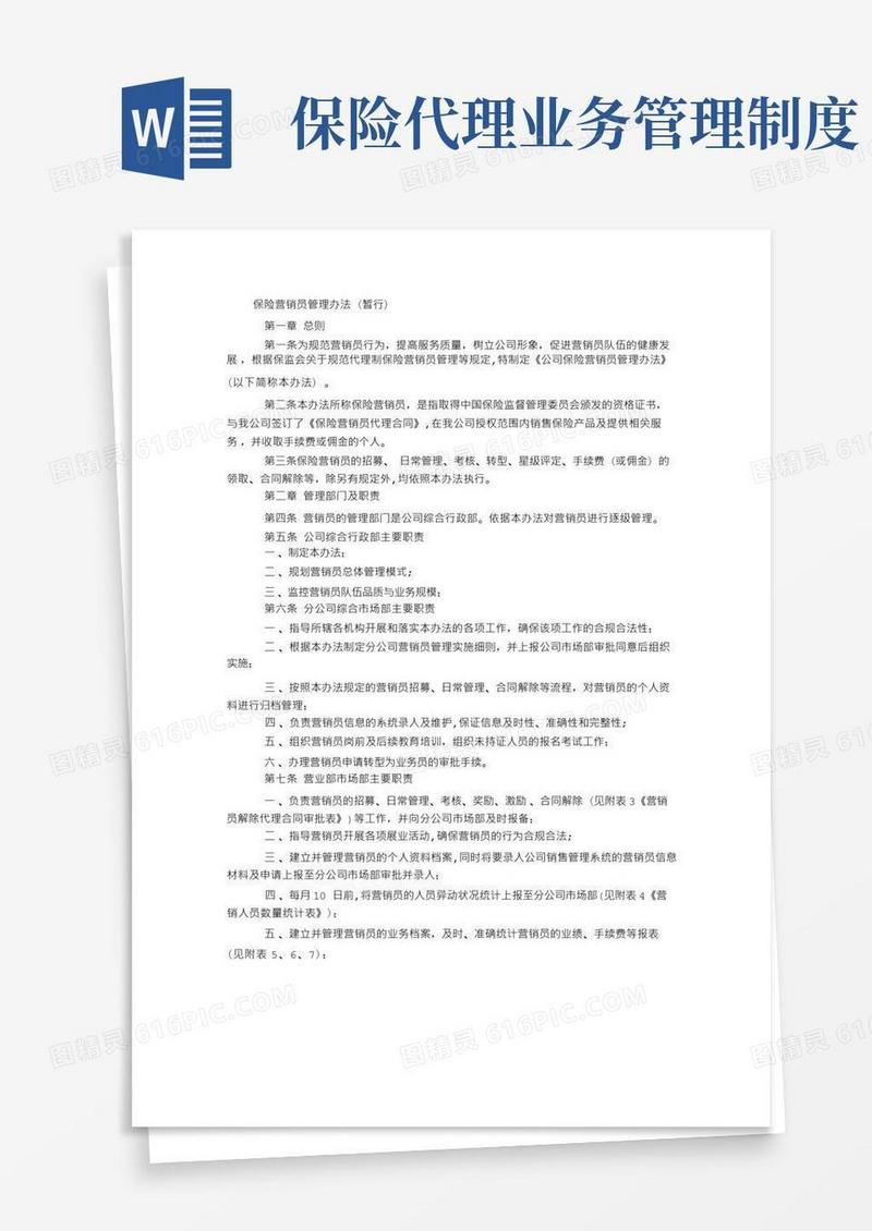 好用的保险中介营销员管理办法