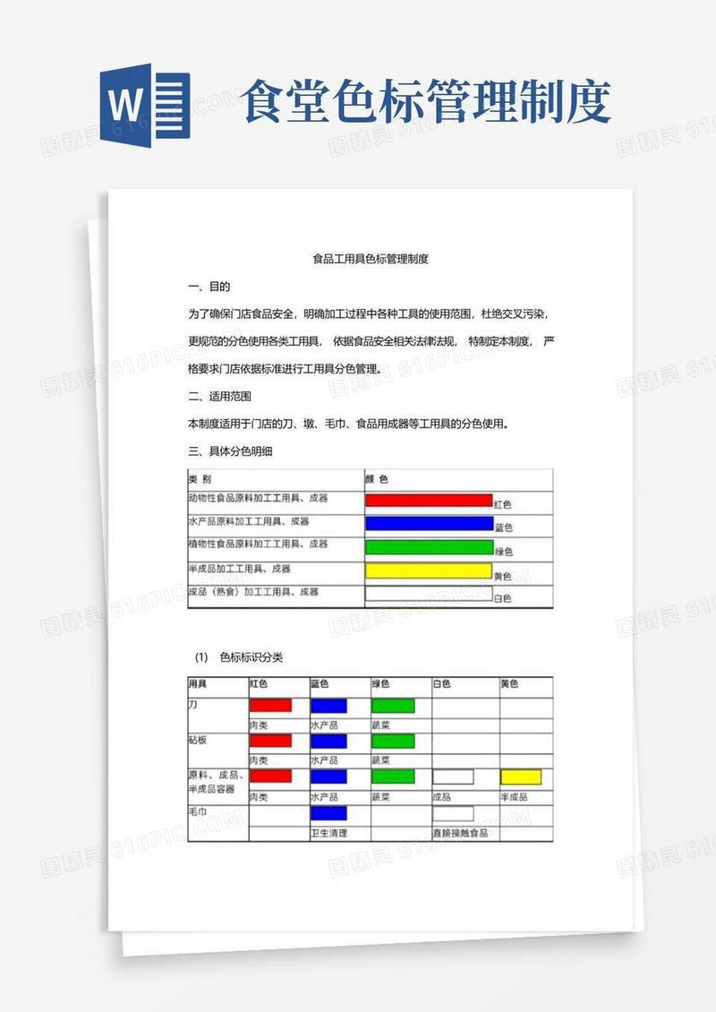大气版食品工用具色标管理制度