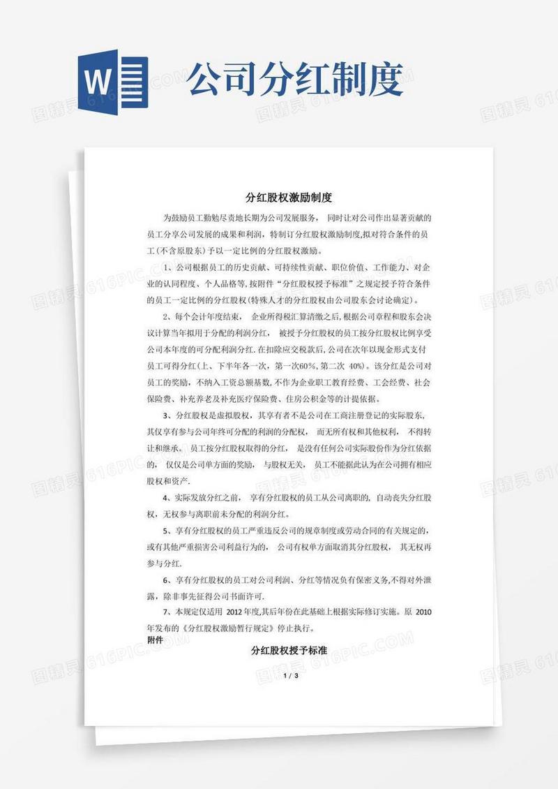 好用的公司分红股权激励制度
