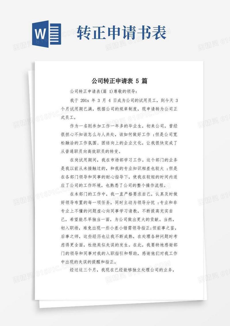 通用版公司转正申请表5篇