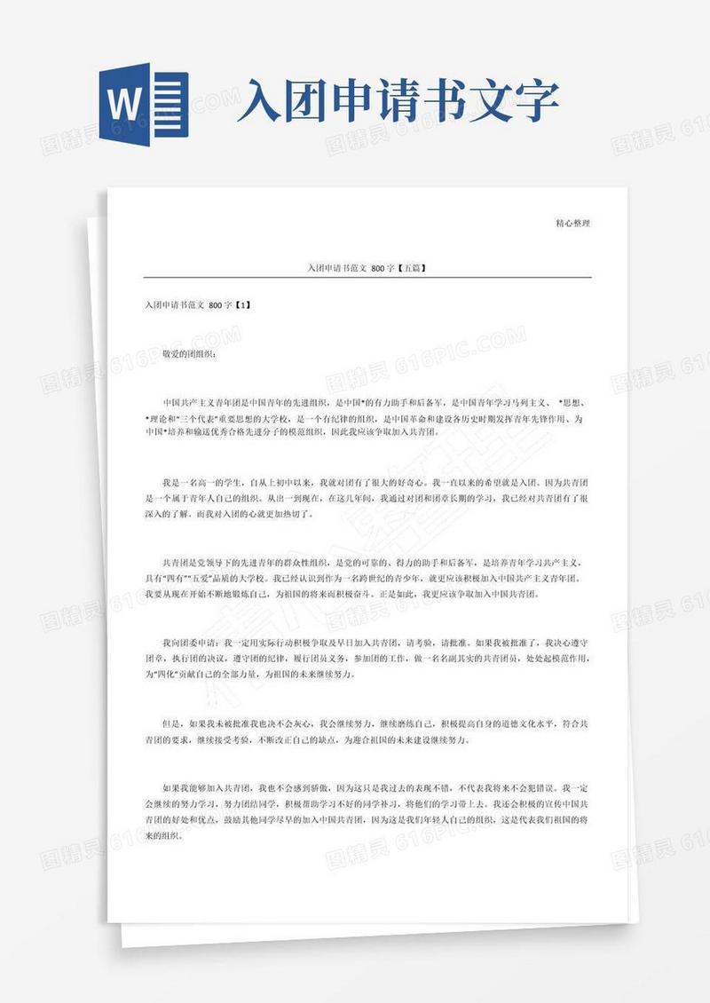 大气版入团申请书范文优秀五篇