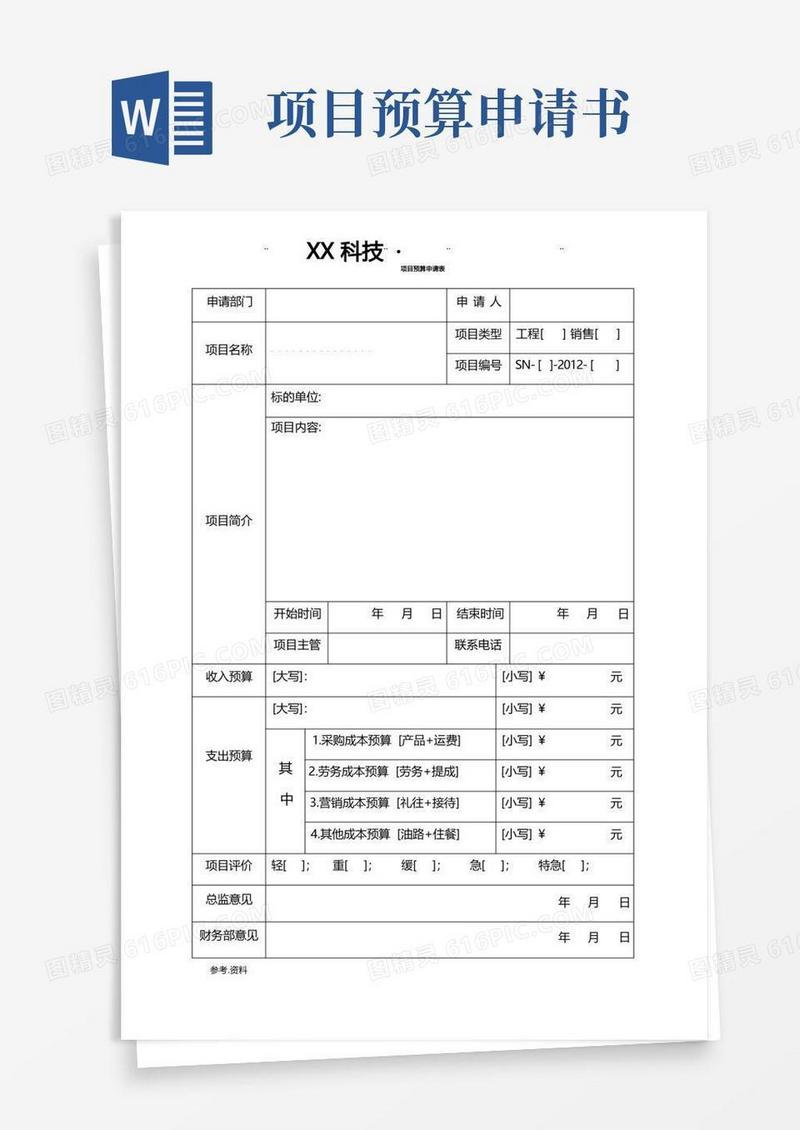 大气版项目预算申请表