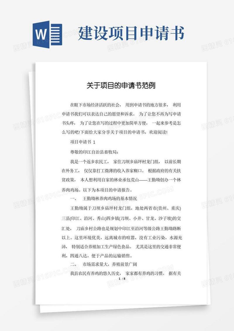 简洁的关于项目的申请书范例