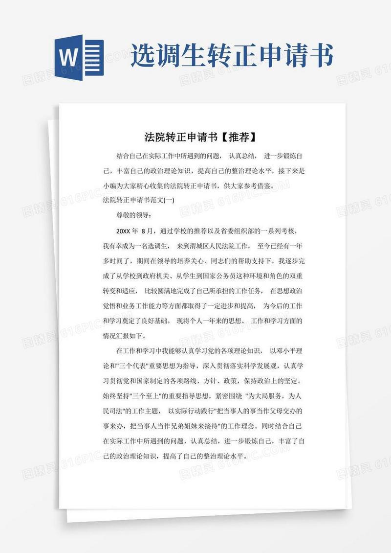 通用版法院转正申请书【推荐】