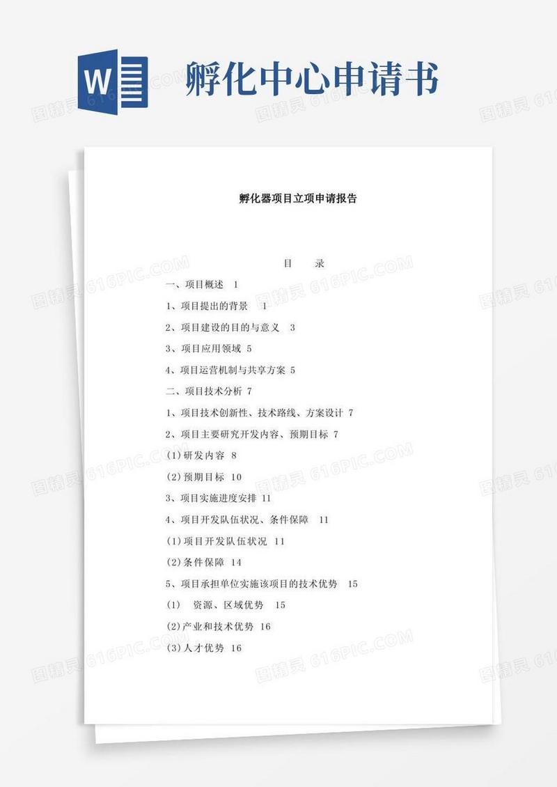 好用的孵化器项目立项申请报告（可编辑）