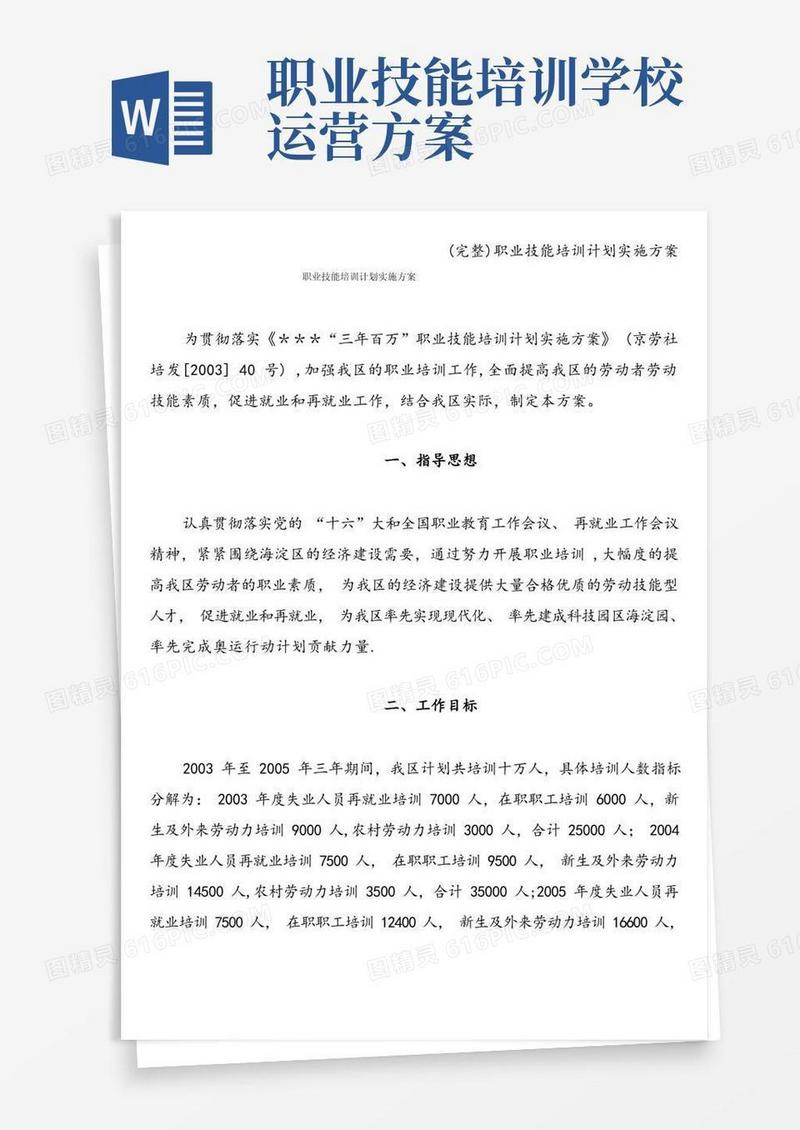 简易版(完整)职业技能培训计划实施方案
