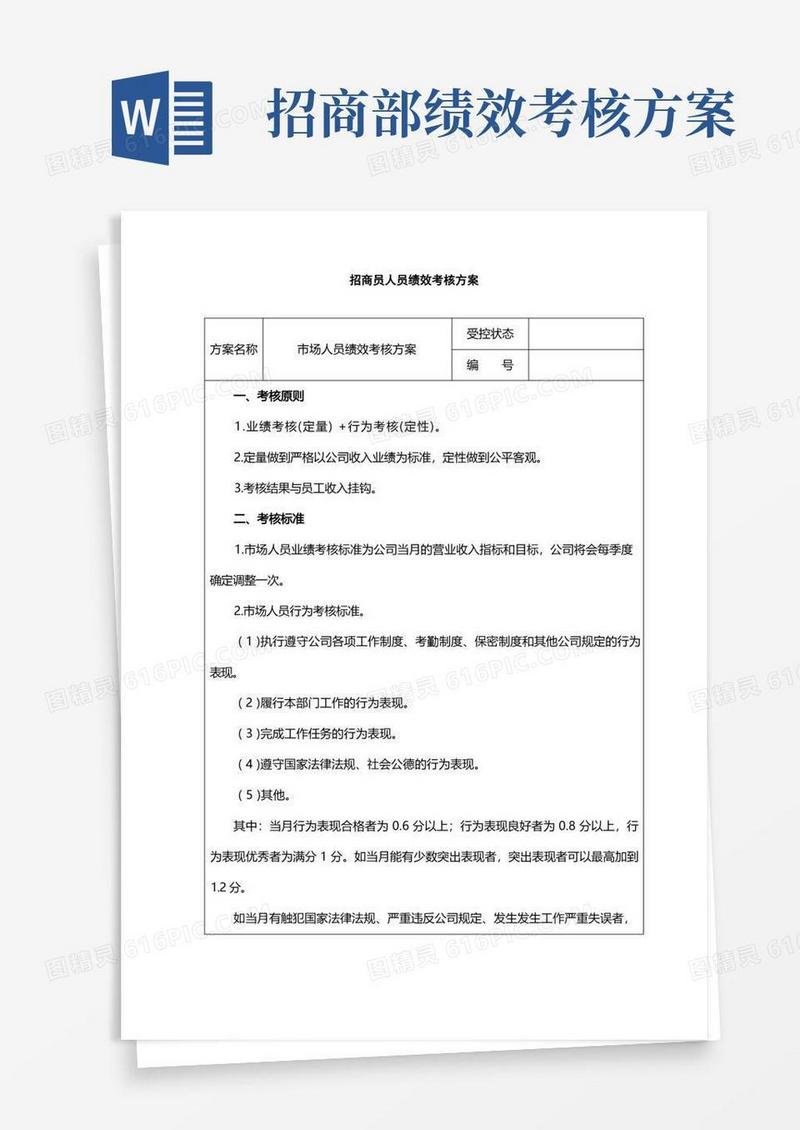 方便的(万科)招商员人员绩效考核方案