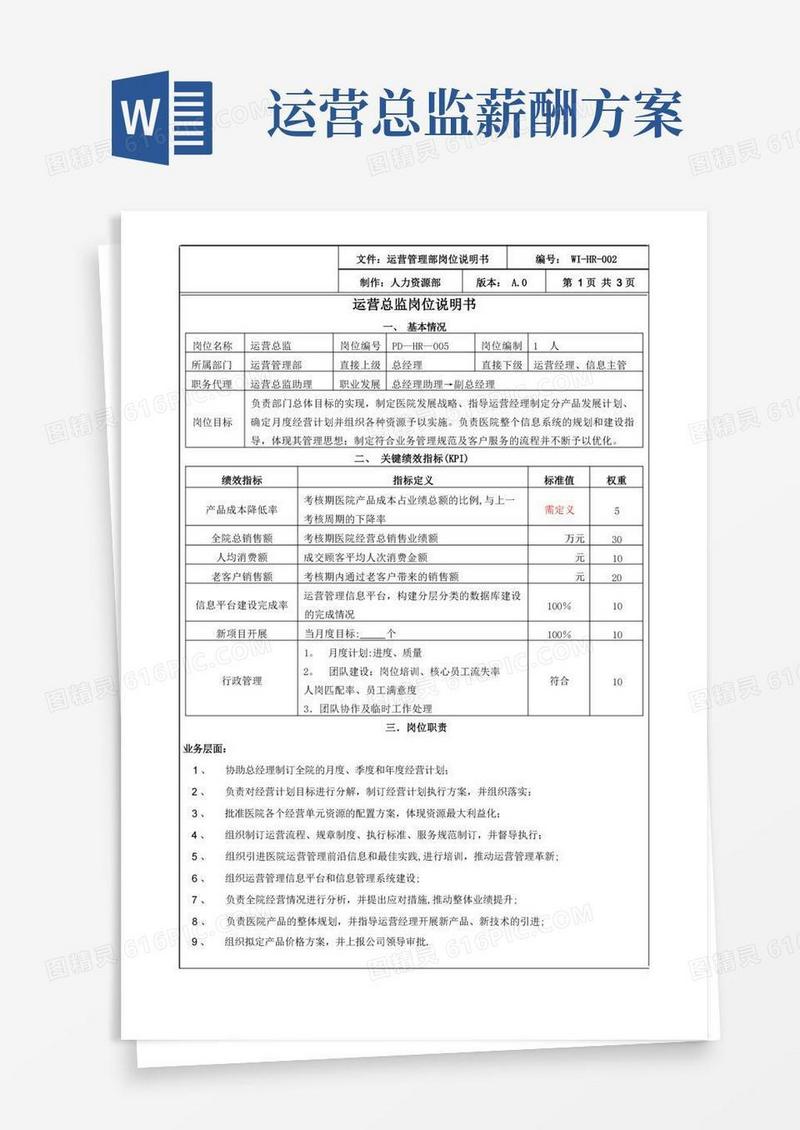 好用的运营总监岗位说明