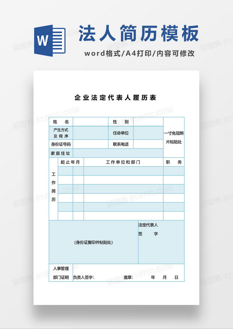 企业法定代表人履历表