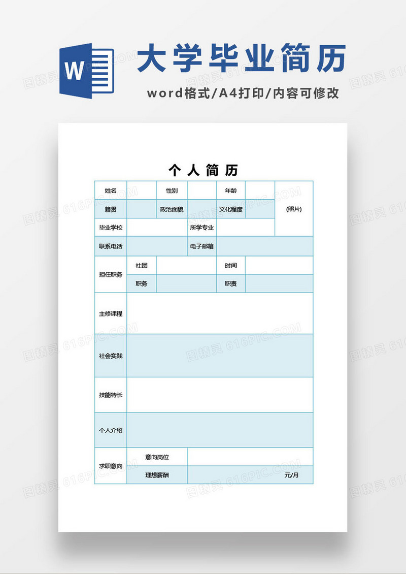 简约大学生毕业求职简历通用模板