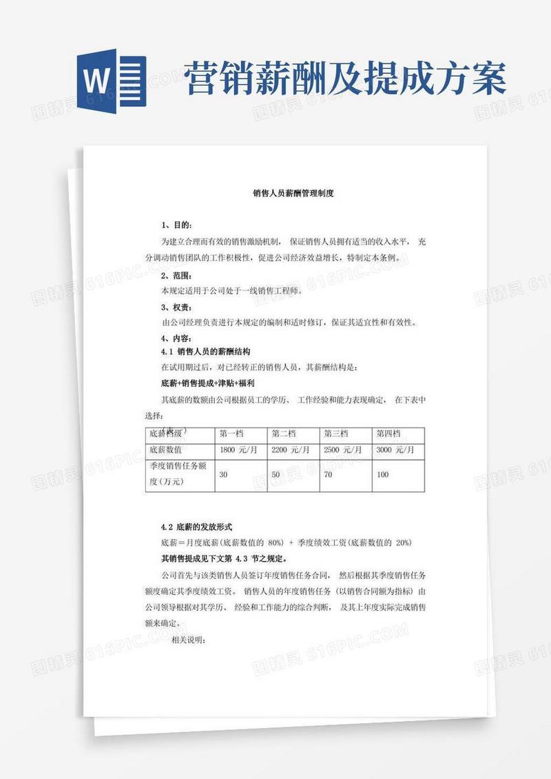 实用的销售人员薪酬管理制度及销售提成方案(共四篇)
