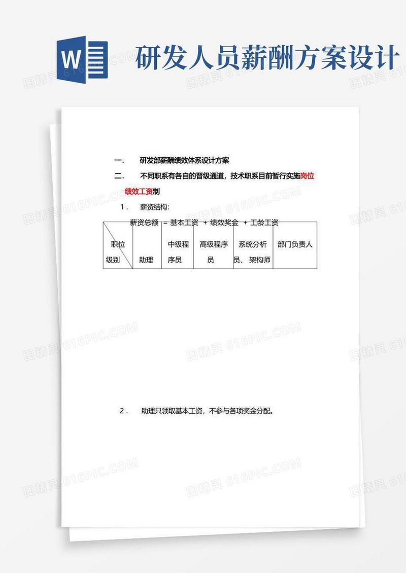 简洁的研发部薪酬体系