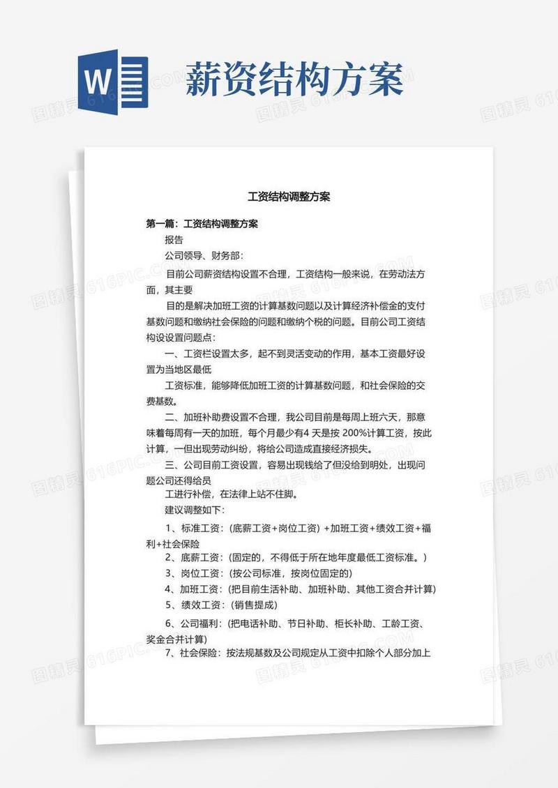实用的工资结构调整方案