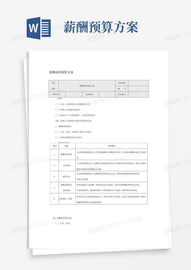 简洁的薪酬福利预算方案