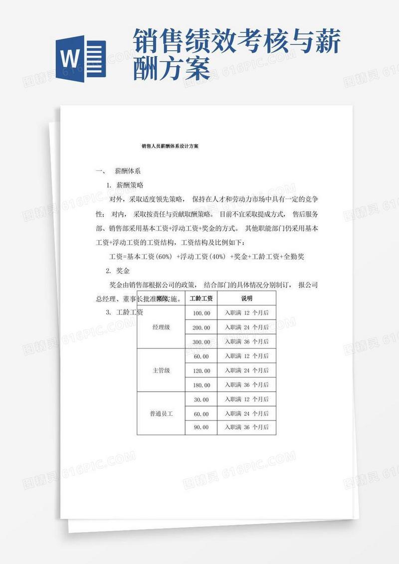 好用的销售人员薪酬体系设计方案