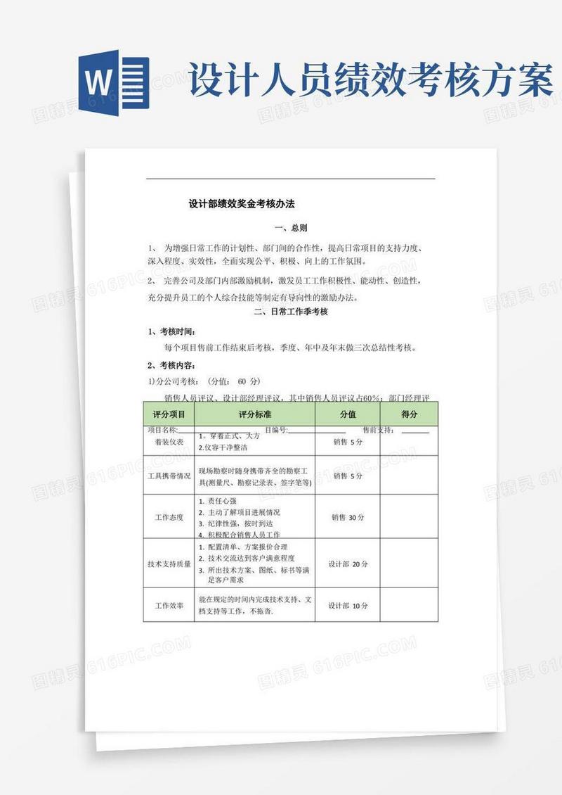 好用的设计部绩效考核办法