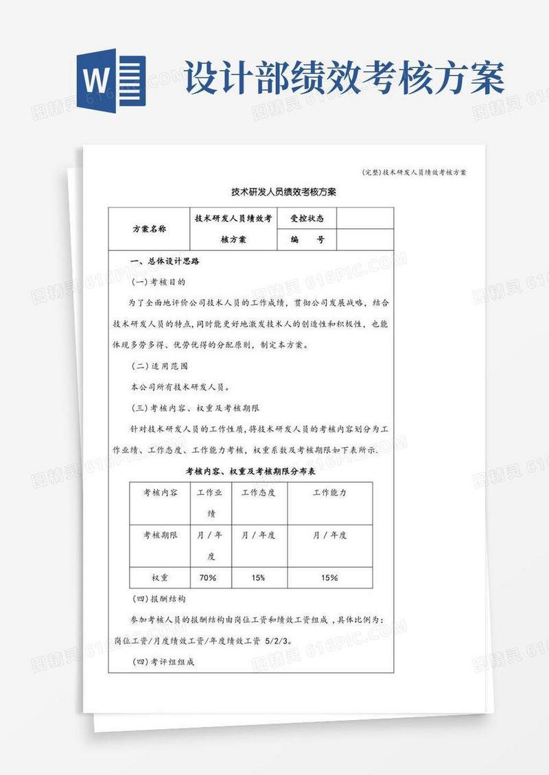 简洁的(完整)技术研发人员绩效考核方案