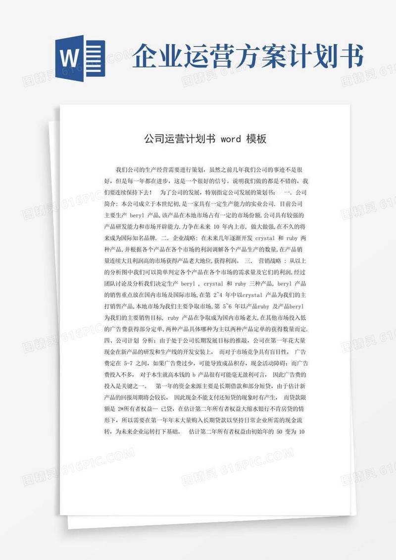 大气版公司运营计划书模板