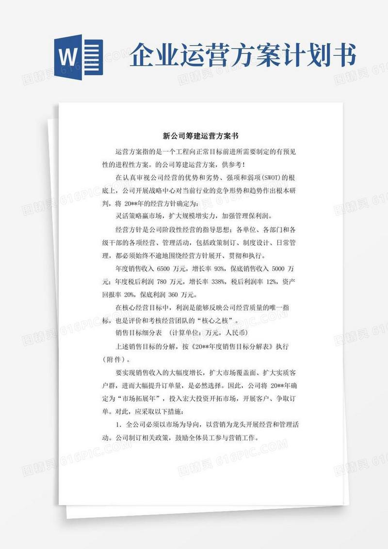 通用版新公司筹建运营计划书