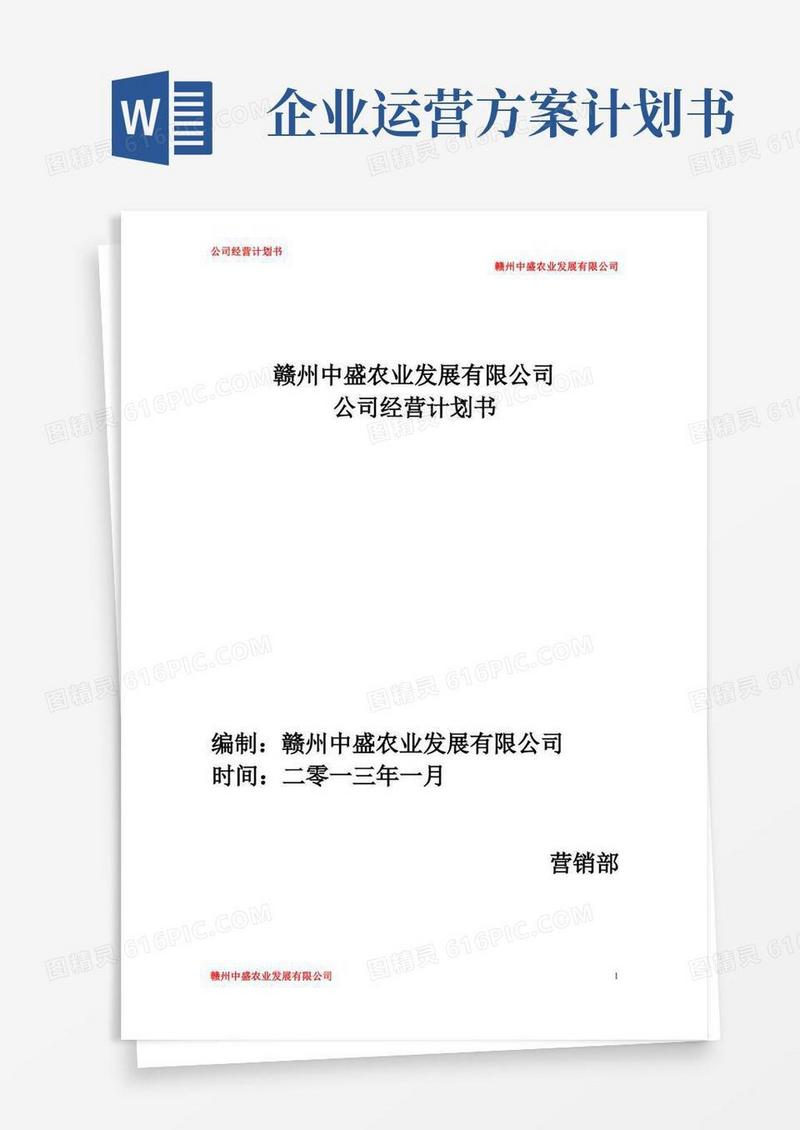实用的公司运营计划书模板-企业运行计划