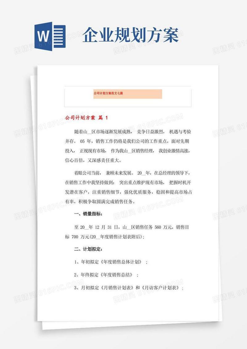 大气版公司计划方案范文七篇