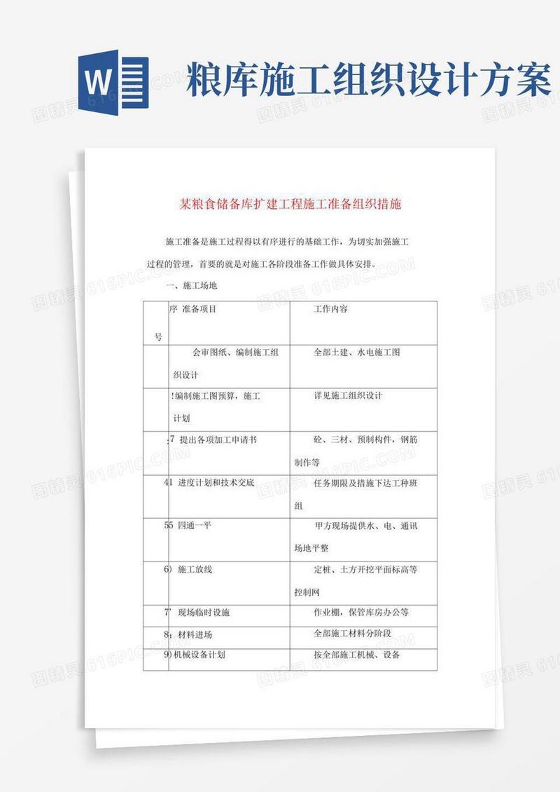 好用的某粮食储备库扩建工程施工准备组织措施
