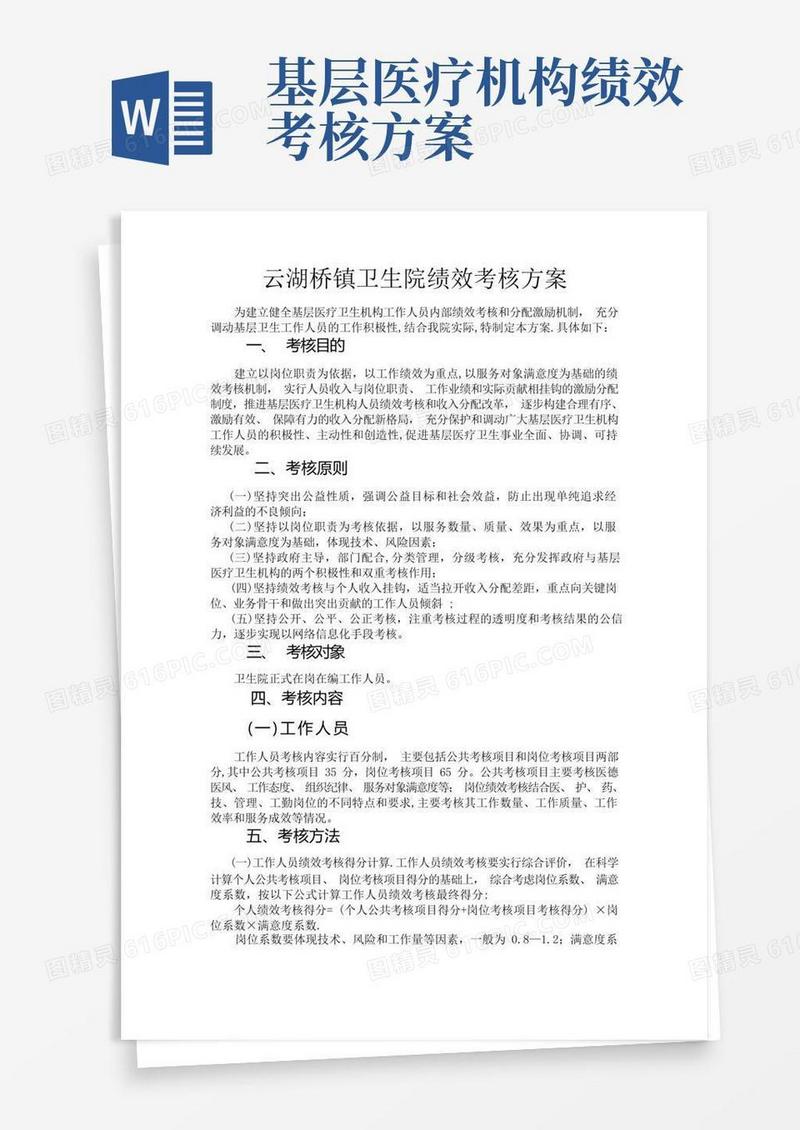 实用的乡镇卫生院绩效考核方案