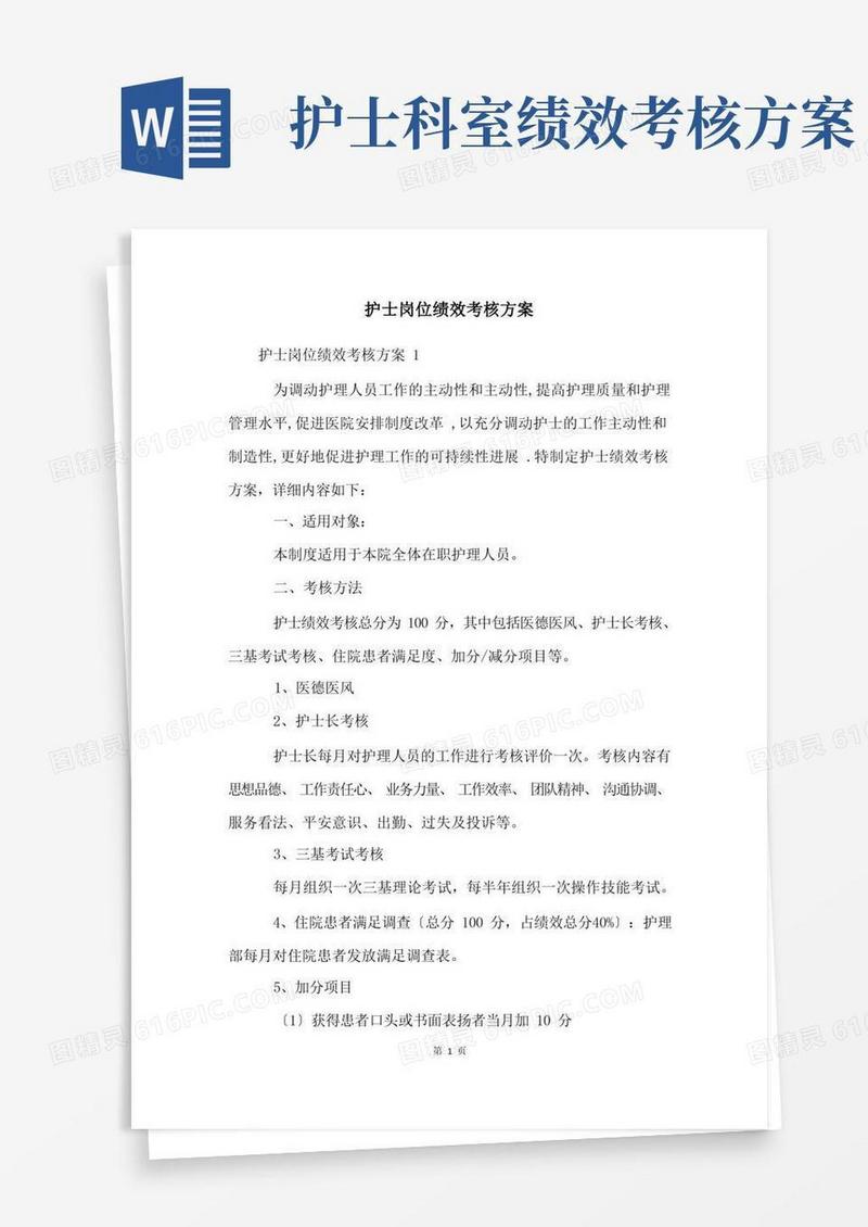简洁的护士岗位绩效考核方案