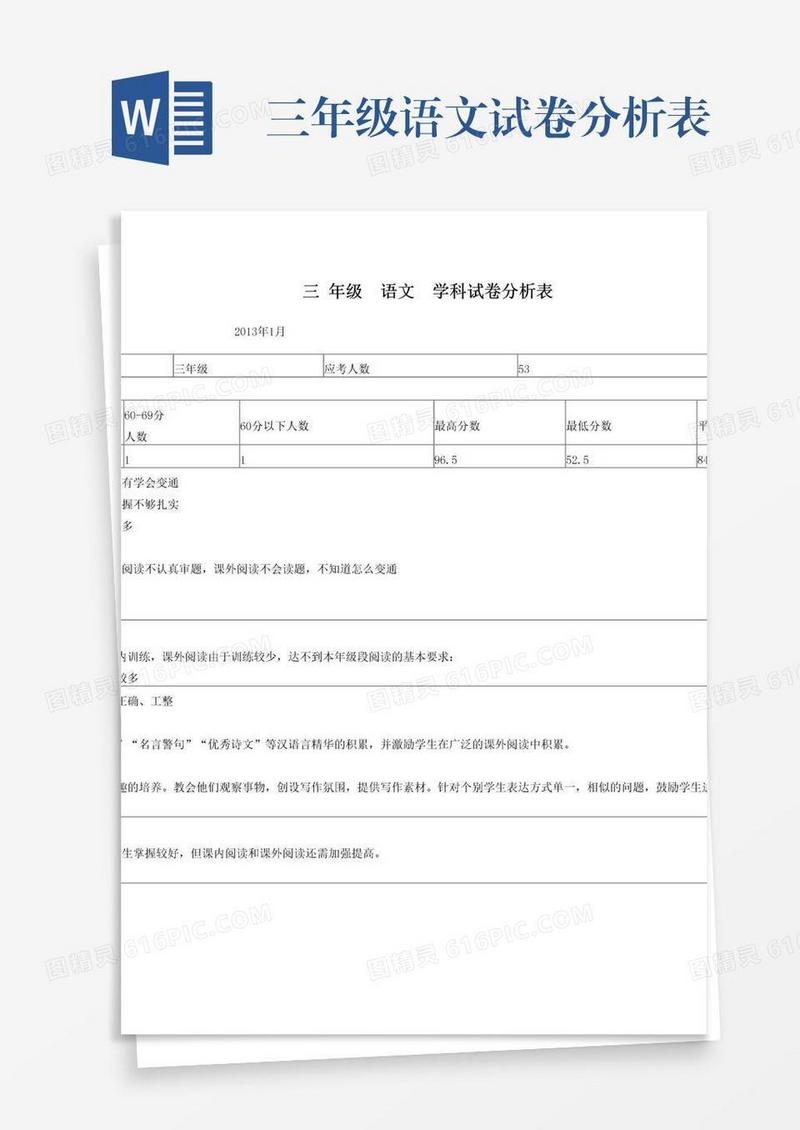 三年级语文试卷分析表