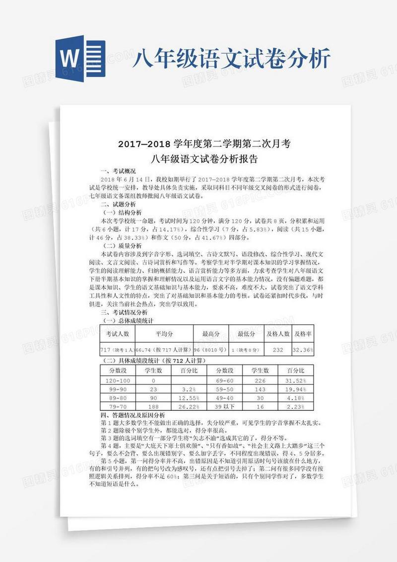 八年级语文试卷分析