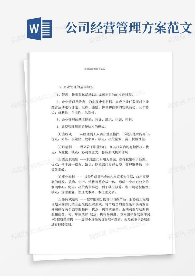 实用的企业管理策划书范文