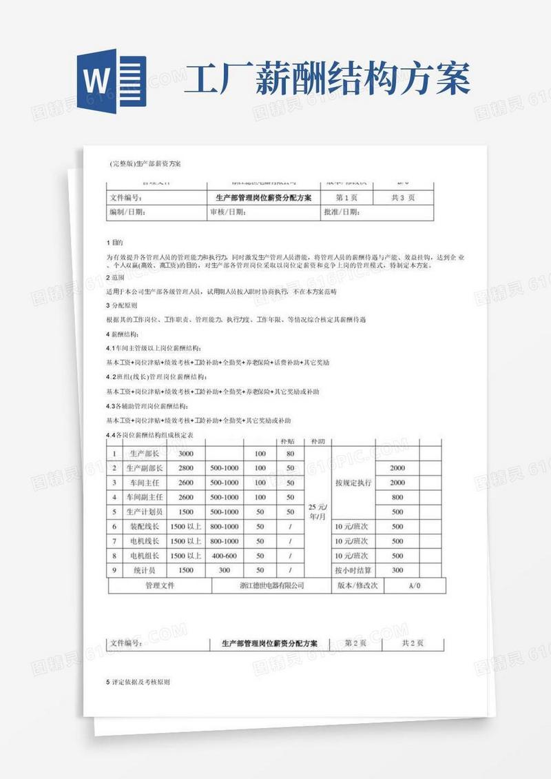 方便的（完整版）生产部薪资方案