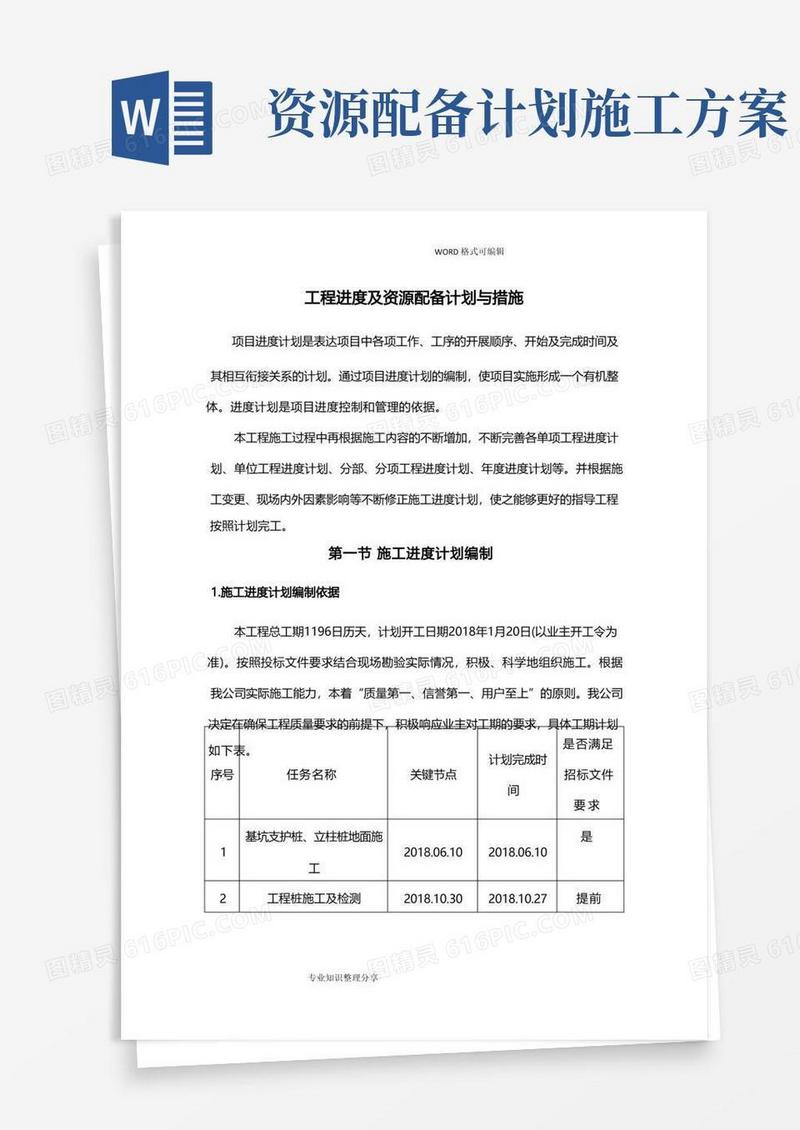 方便的工程进度和资源配备计划和措施
