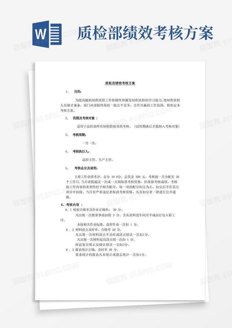 大气版质检员绩效考核标准(精简)