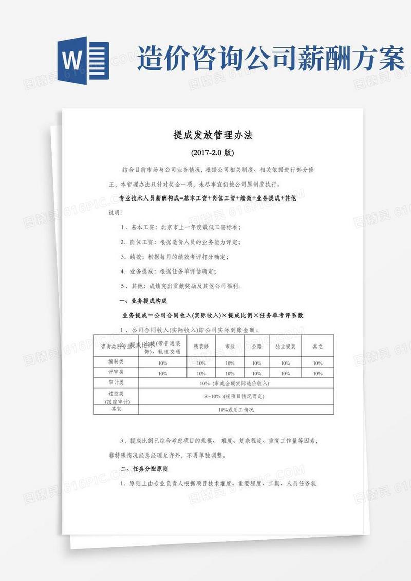简易版造价公司提成发放管理办法