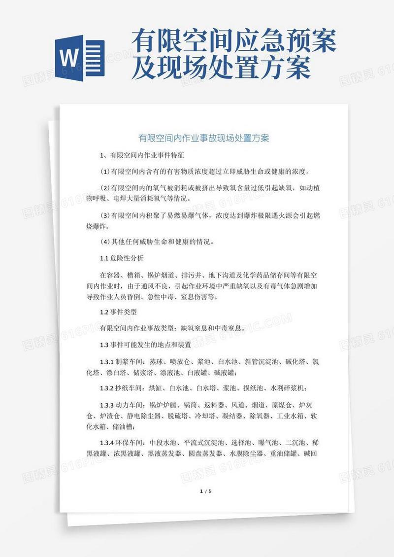 实用的有限空间内作业事故现场处置方案