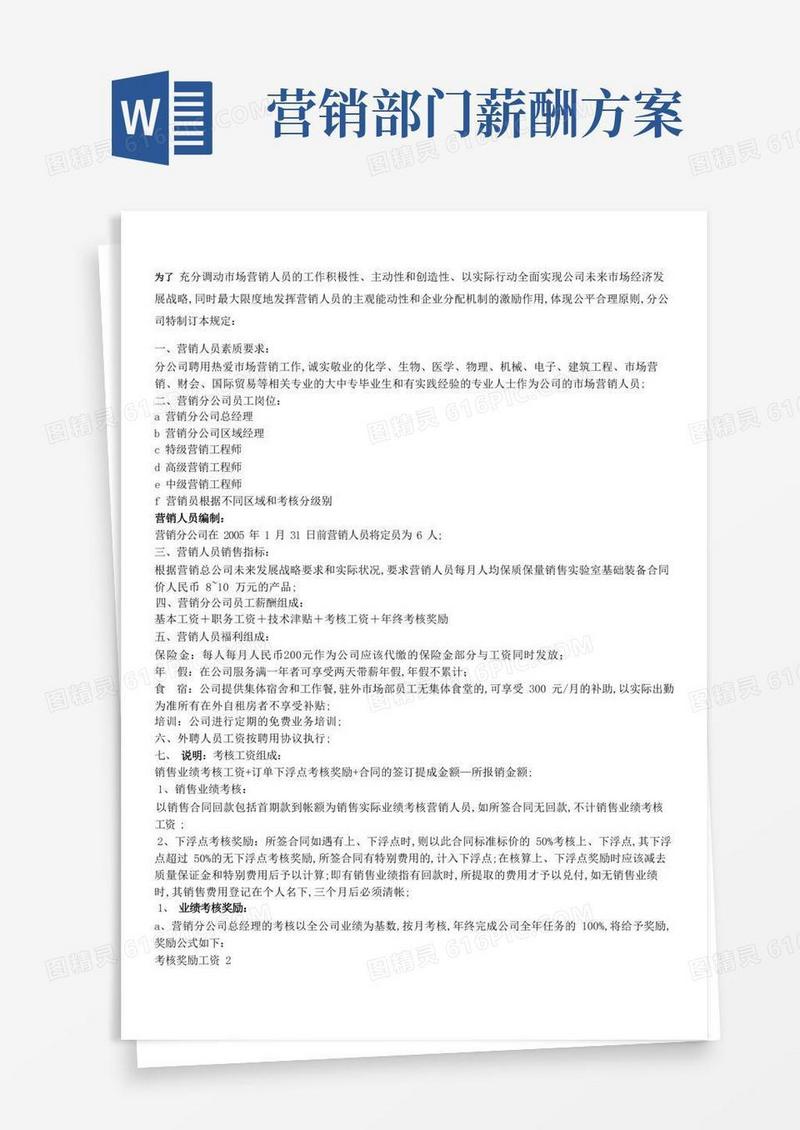 方便的营销人员薪酬管理规定