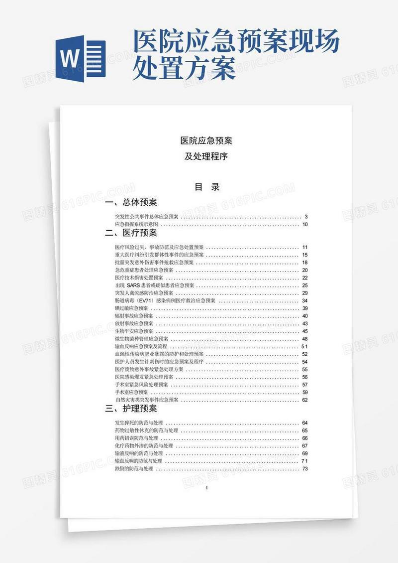 大气版医院应急预案及处理程序