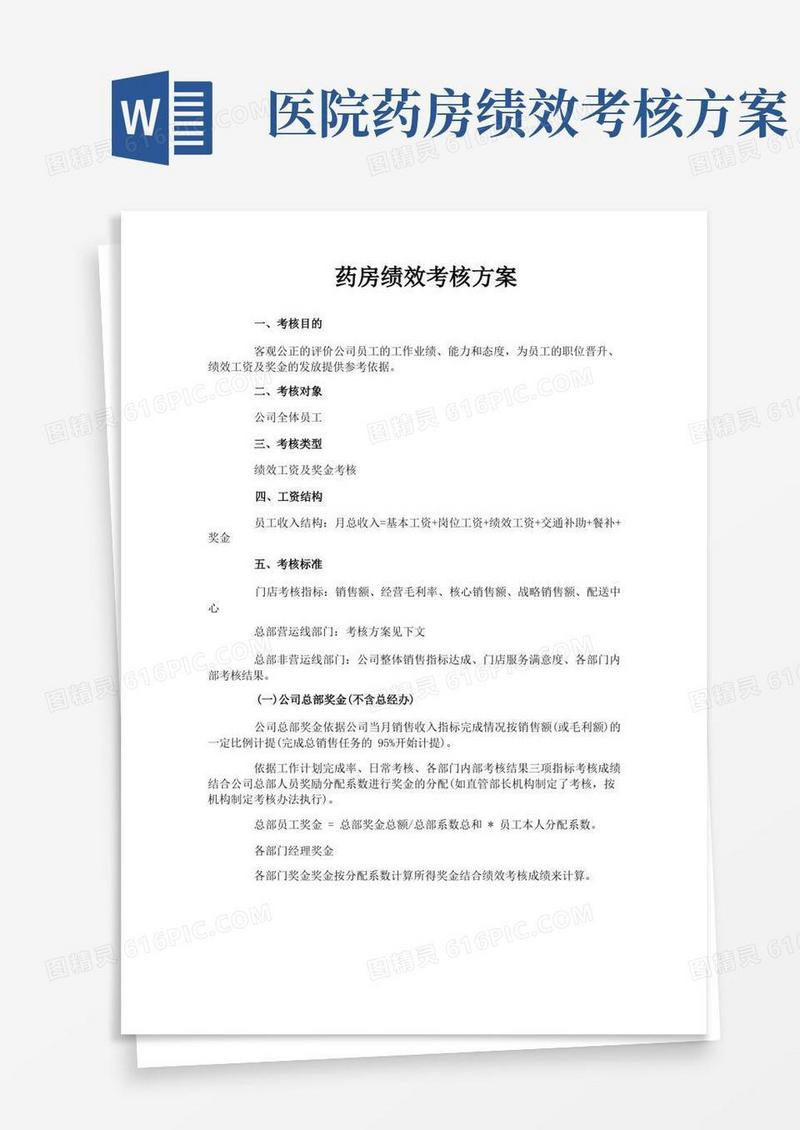 大气版药房绩效考核方案